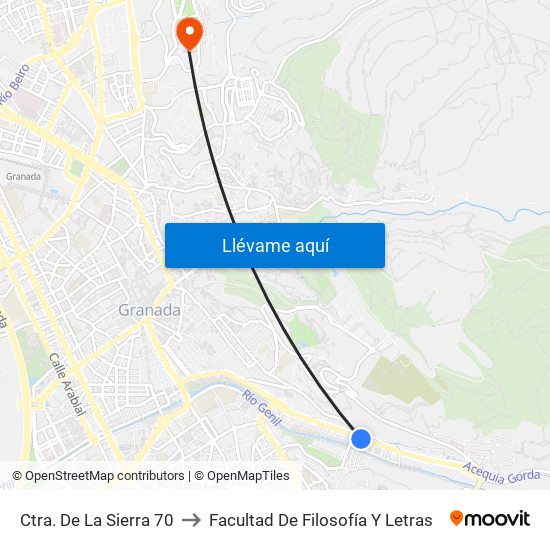 Ctra. De La Sierra 70 to Facultad De Filosofía Y Letras map