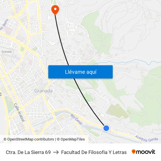 Ctra. De La Sierra 69 to Facultad De Filosofía Y Letras map