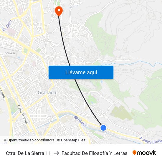 Ctra. De La Sierra 11 to Facultad De Filosofía Y Letras map