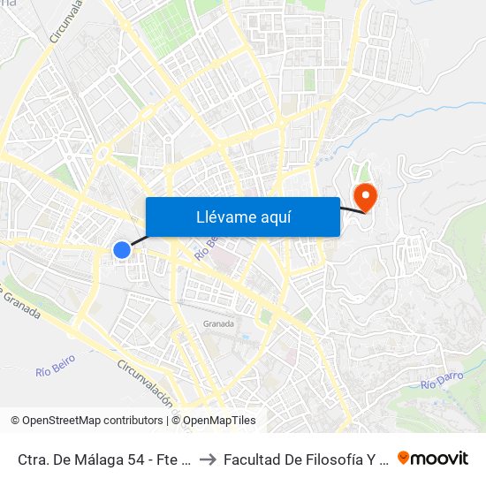 Ctra. De Málaga 54 - Fte Torres to Facultad De Filosofía Y Letras map