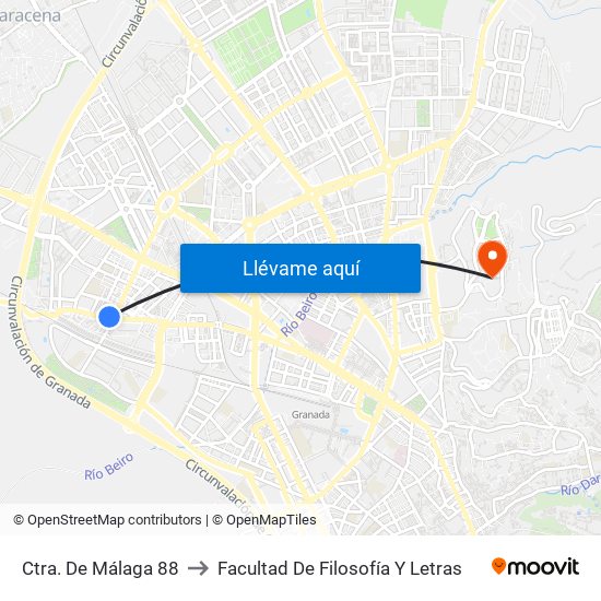 Ctra. De Málaga 88 to Facultad De Filosofía Y Letras map
