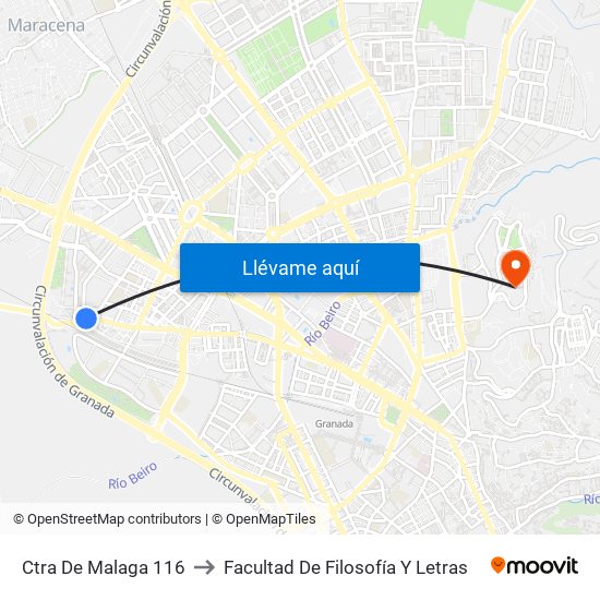 Ctra De Malaga 116 to Facultad De Filosofía Y Letras map
