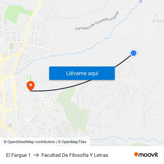 El Fargue 1 to Facultad De Filosofía Y Letras map