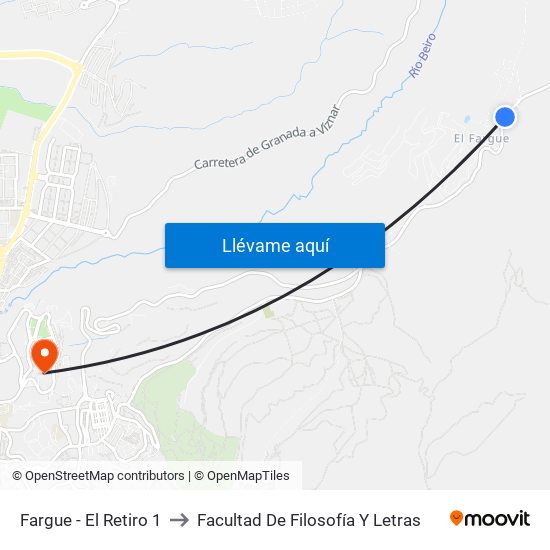 Fargue - El Retiro 1 to Facultad De Filosofía Y Letras map