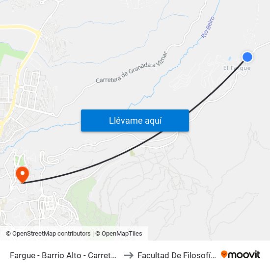Fargue - Barrio Alto - Carretera De Murcia to Facultad De Filosofía Y Letras map