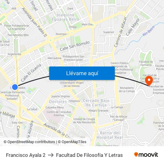 Francisco Ayala 2 to Facultad De Filosofía Y Letras map