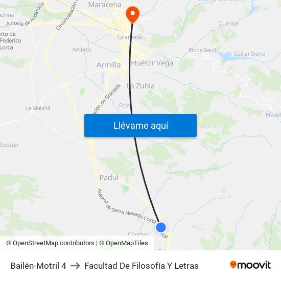 Bailén-Motril  4 to Facultad De Filosofía Y Letras map