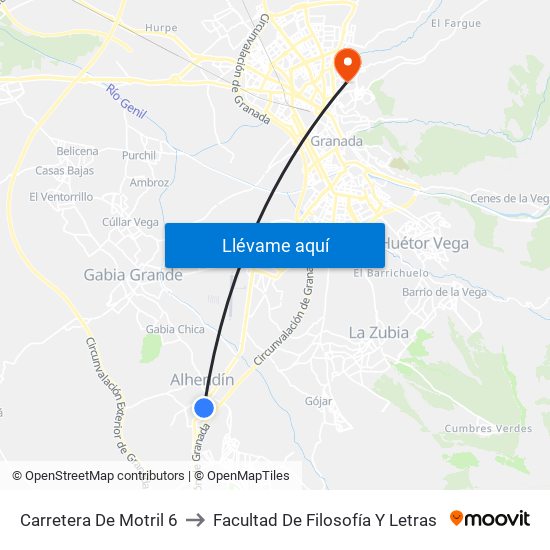 Carretera De Motril 6 to Facultad De Filosofía Y Letras map