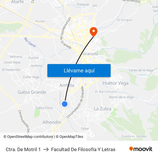 Ctra. De Motril 1 to Facultad De Filosofía Y Letras map