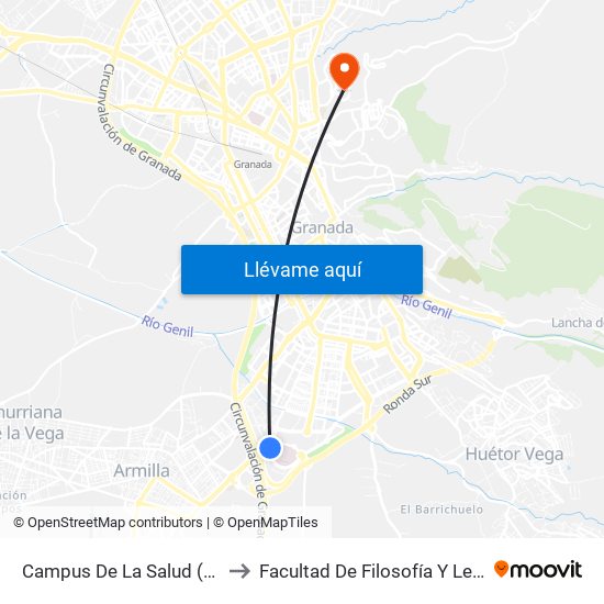 Campus De La Salud (Pts) to Facultad De Filosofía Y Letras map