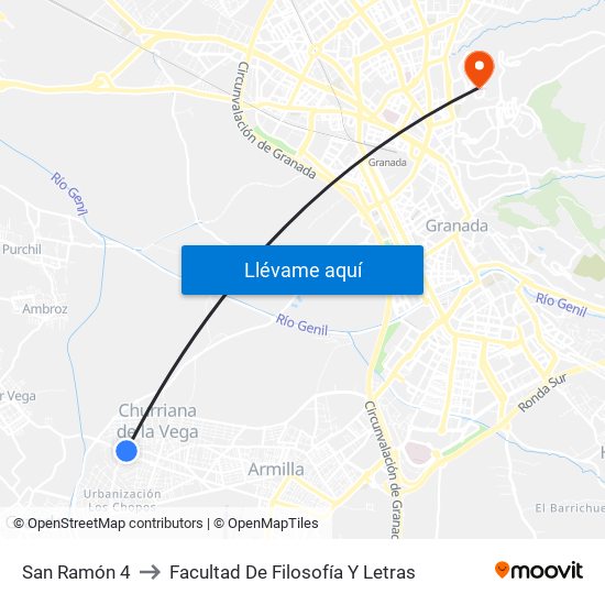 San Ramón 4 to Facultad De Filosofía Y Letras map