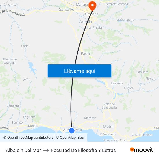 Albaicin Del Mar to Facultad De Filosofía Y Letras map