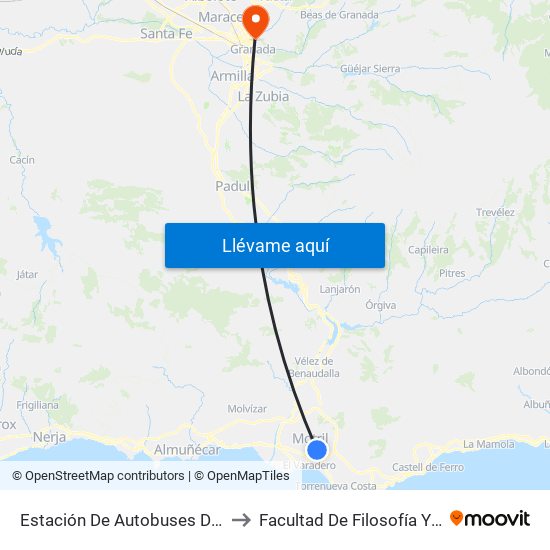 Estación De Autobuses De Motril to Facultad De Filosofía Y Letras map