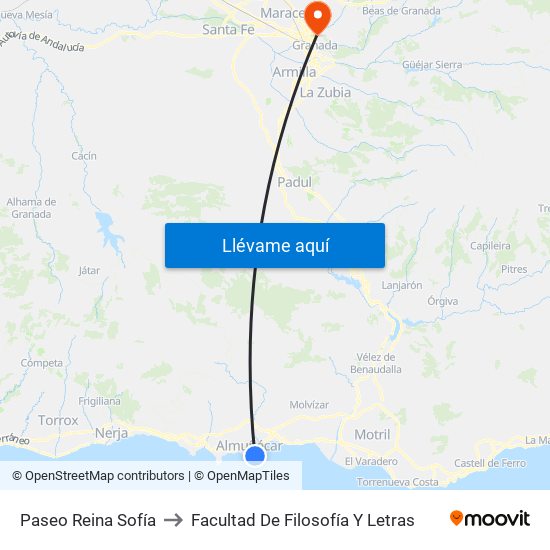 Paseo Reina Sofía to Facultad De Filosofía Y Letras map