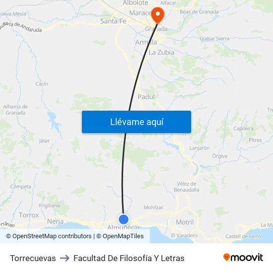 Torrecuevas to Facultad De Filosofía Y Letras map