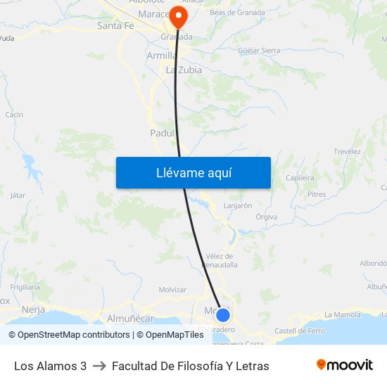 Los Alamos 3 to Facultad De Filosofía Y Letras map