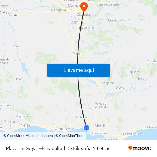Plaza De Goya to Facultad De Filosofía Y Letras map