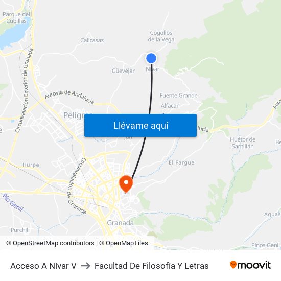 Acceso A Nívar V to Facultad De Filosofía Y Letras map
