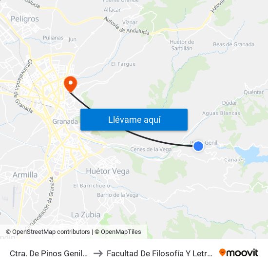 Ctra. De Pinos Genil V to Facultad De Filosofía Y Letras map