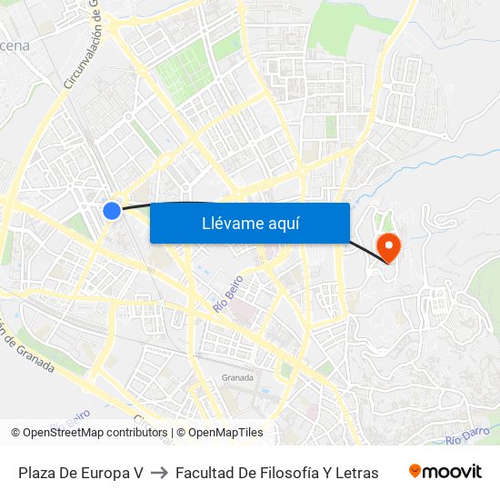 Plaza De Europa V to Facultad De Filosofía Y Letras map