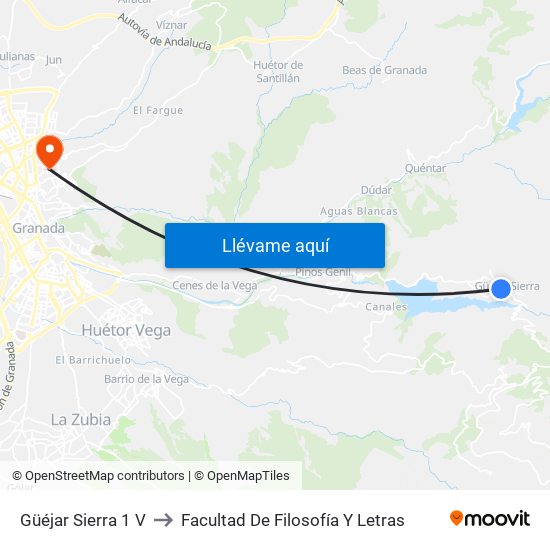 Güéjar Sierra 1 V to Facultad De Filosofía Y Letras map