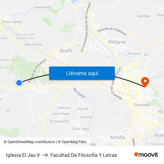 Iglesia El Jau V to Facultad De Filosofía Y Letras map