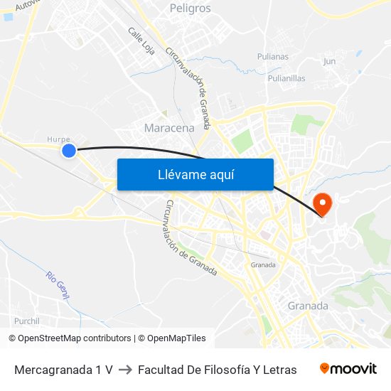 Mercagranada 1 V to Facultad De Filosofía Y Letras map