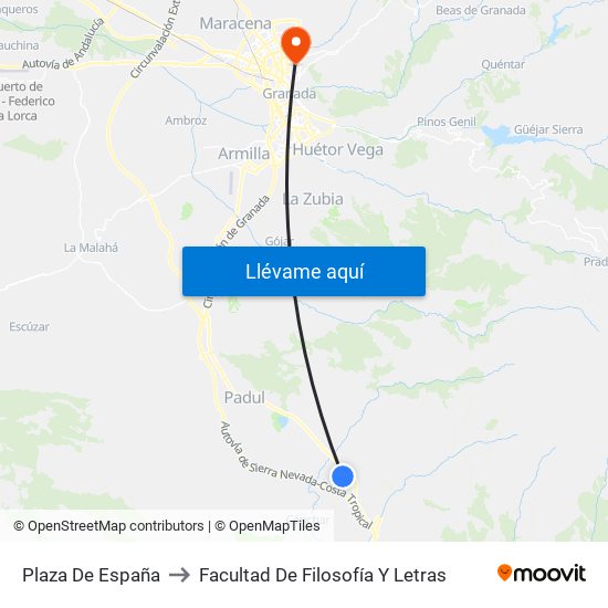 Plaza De España to Facultad De Filosofía Y Letras map