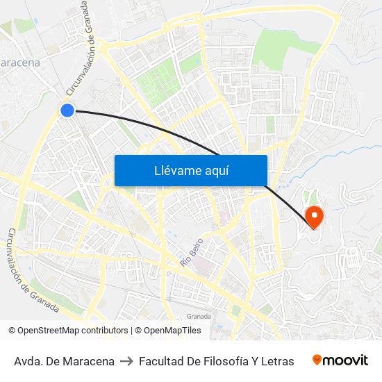 Avda. De Maracena to Facultad De Filosofía Y Letras map