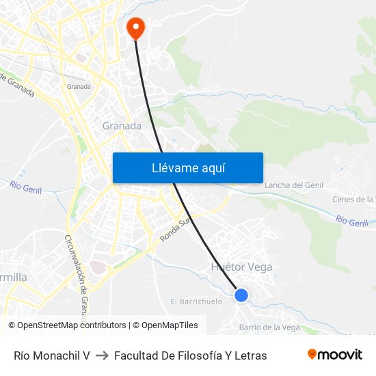 Río Monachil V to Facultad De Filosofía Y Letras map