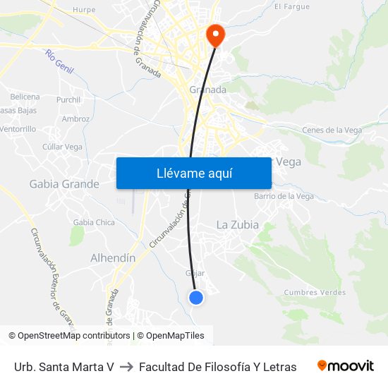 Urb. Santa Marta V to Facultad De Filosofía Y Letras map