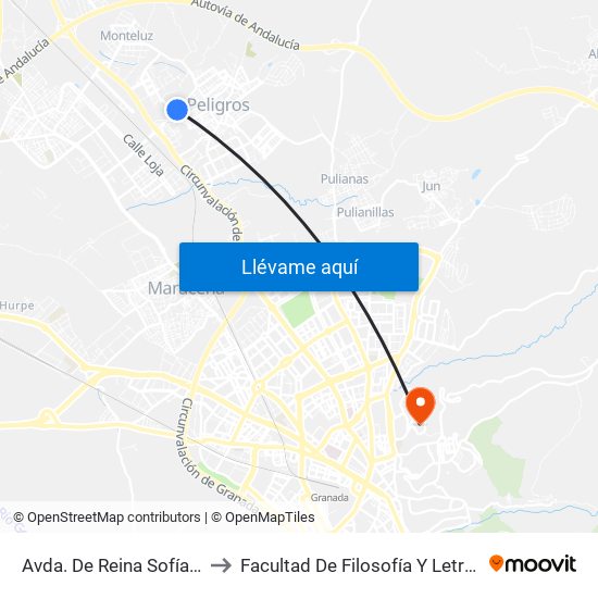 Avda. De Reina Sofía 1 to Facultad De Filosofía Y Letras map