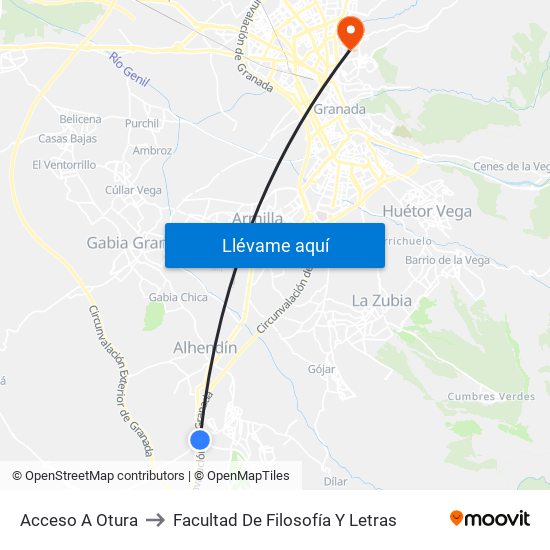 Acceso A Otura to Facultad De Filosofía Y Letras map