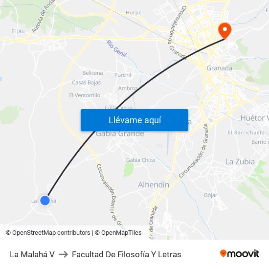 La Malahá V to Facultad De Filosofía Y Letras map