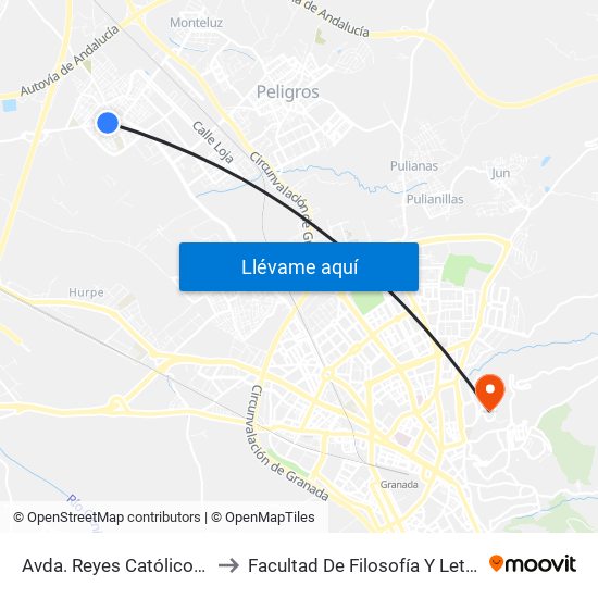 Avda. Reyes Católicos 2 to Facultad De Filosofía Y Letras map