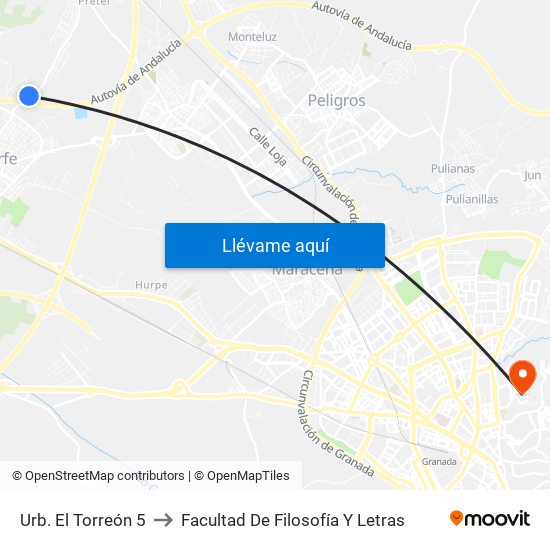 Urb. El Torreón 5 to Facultad De Filosofía Y Letras map