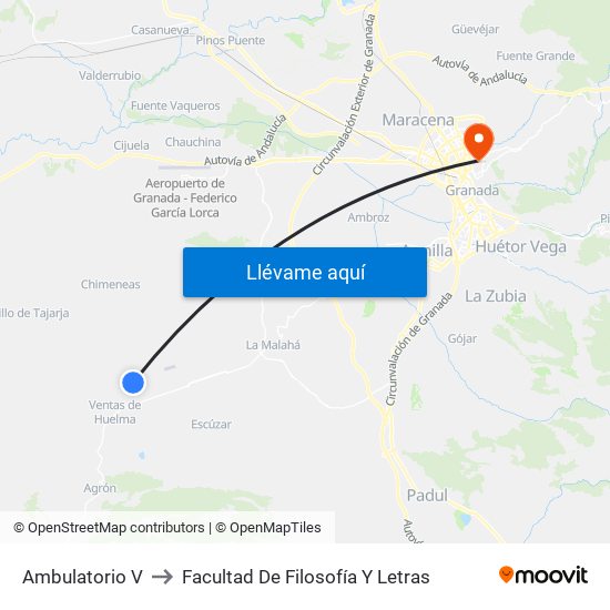Ambulatorio V to Facultad De Filosofía Y Letras map