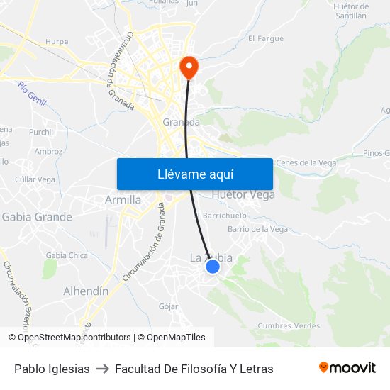 Pablo Iglesias to Facultad De Filosofía Y Letras map