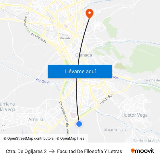 Ctra. De Ogijares 2 to Facultad De Filosofía Y Letras map
