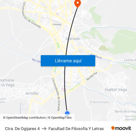 Ctra. De Ogijares 4 to Facultad De Filosofía Y Letras map