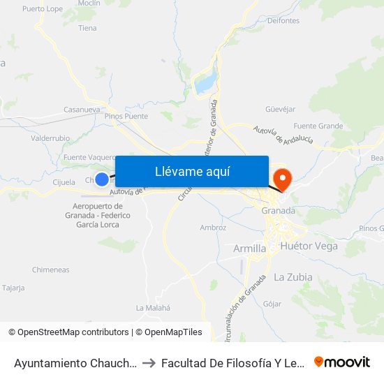 Ayuntamiento Chauchina to Facultad De Filosofía Y Letras map