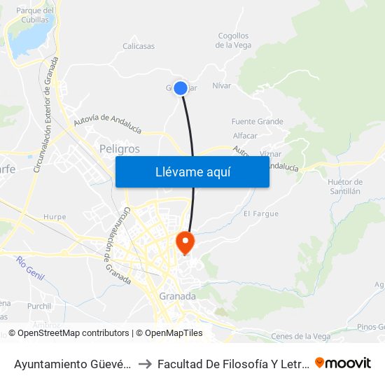 Ayuntamiento Güevéjar to Facultad De Filosofía Y Letras map