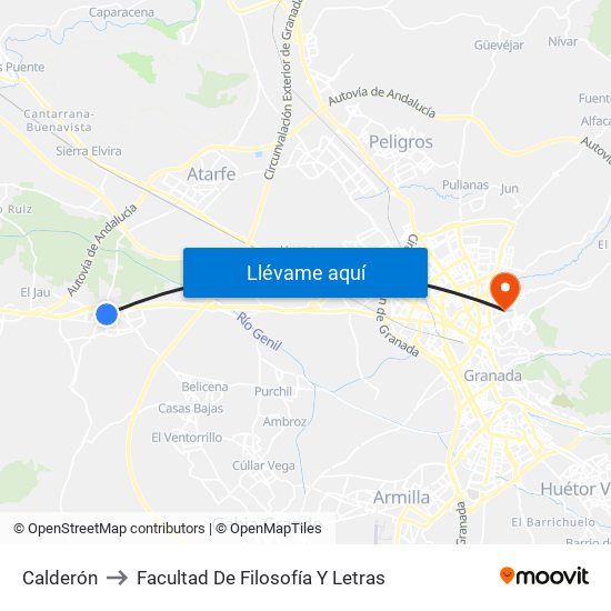 Calderón to Facultad De Filosofía Y Letras map