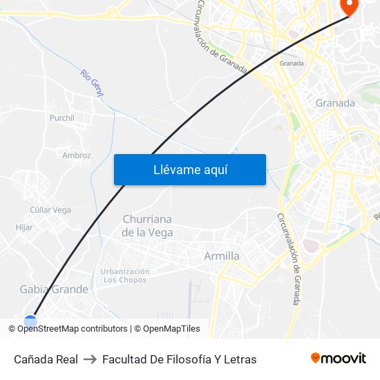Cañada Real to Facultad De Filosofía Y Letras map