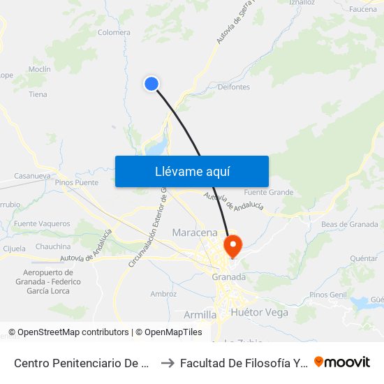 Centro Penitenciario De Albolote to Facultad De Filosofía Y Letras map