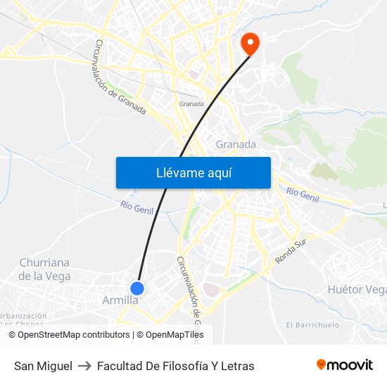 San Miguel to Facultad De Filosofía Y Letras map