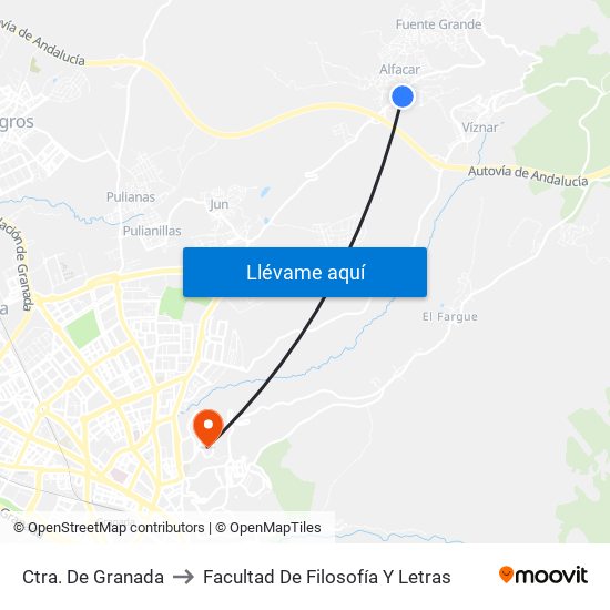 Ctra. De Granada to Facultad De Filosofía Y Letras map