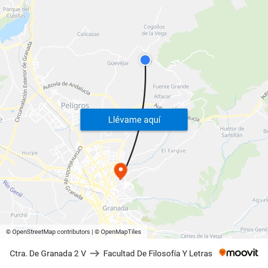 Ctra. De Granada 2 V to Facultad De Filosofía Y Letras map