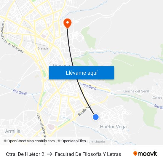 Ctra. De Huétor 2 to Facultad De Filosofía Y Letras map