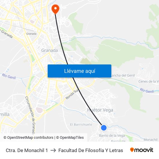 Ctra. De Monachil 1 to Facultad De Filosofía Y Letras map